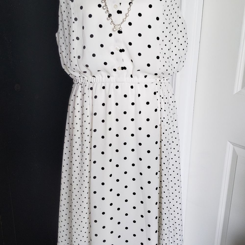 Designer Maison Jules Retro White and Black Polka Dot Dress size XL